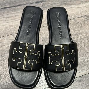 Tory Burch Black and Gold Sandal Sz 9